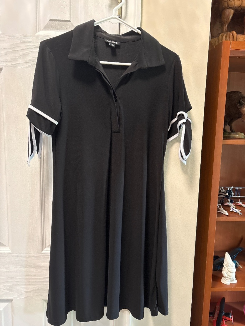 Roz & Ali Black Polo Midi Dress with white tie-trim sleeves